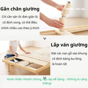 Ván giường thoáng khí với nan gỗ giúp lưu thông không khí, ngăn ẩm mốc hiệu quả.