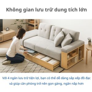 Sofa giường SS-001 Modern-Deco màu xám, thiết kế phong cách Japandi hiện đại.