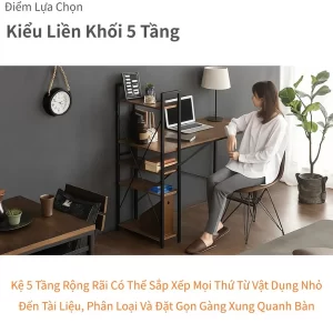Bàn học kèm kệ liền khối 5 tầng Modern Deco – thiết kế thông minh, lưu trữ gọn gàng, phù hợp không gian nhỏ.