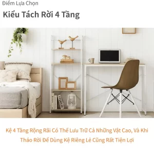 Bàn làm việc tách rời kệ 4 tầng Modern Deco – linh hoạt sử dụng riêng hoặc kết hợp, tối ưu diện tích phòng.