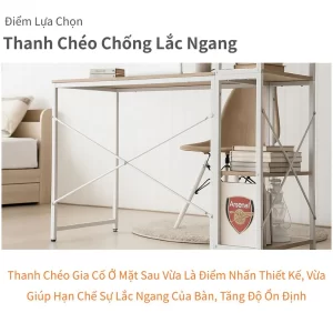 Thanh chéo gia cố phía sau bàn, giảm rung lắc ngang, tăng độ ổn định khi sử dụng.
