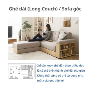 Sofa SS-001 Modern-Deco khi tách ghế đôn thành ottoman tiện dụng