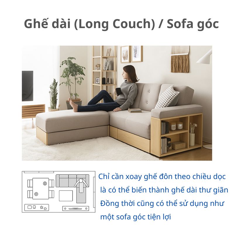 Sofa SS-001 Modern-Deco khi tách ghế đôn thành ottoman tiện dụng