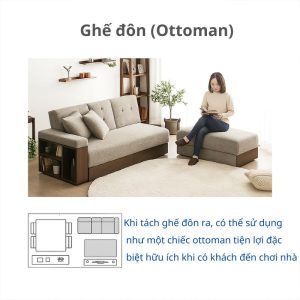 Sofa giường SS-001 Modern-Deco dạng góc, kèm ghế đôn tiện lợi.