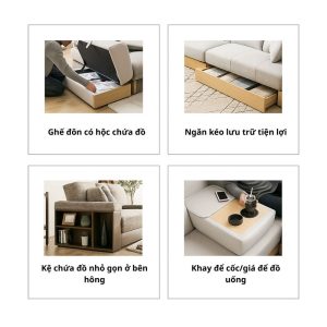 Sofa SS-001 có ngăn kéo lưu trữ lớn giúp tiết kiệm không gian phòng khách.