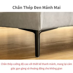 Sofa DS-069PF thiết kế chân thép đen thanh mảnh, cứng cáp, bảo vệ sàn với nắp chống trầy và giảm tiếng ồn