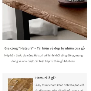 Chân bàn thép sơn đen mờ tạo tương phản tinh tế, kết hợp hoàn hảo với mặt gỗ veneer sồi tự nhiên.