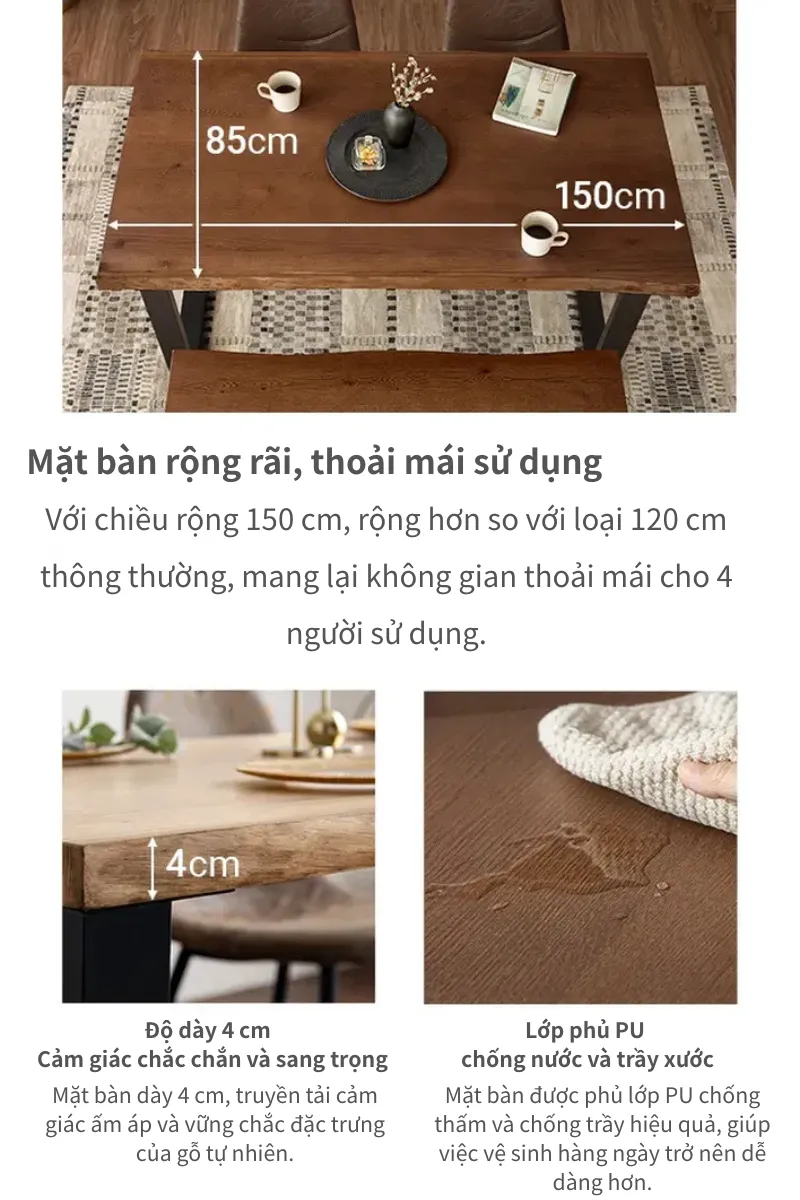 Bề mặt phủ veneer gỗ sồi tự nhiên kết hợp viền gỗ tần bì, mang lại vẻ sang trọng và độ bền vượt trội.