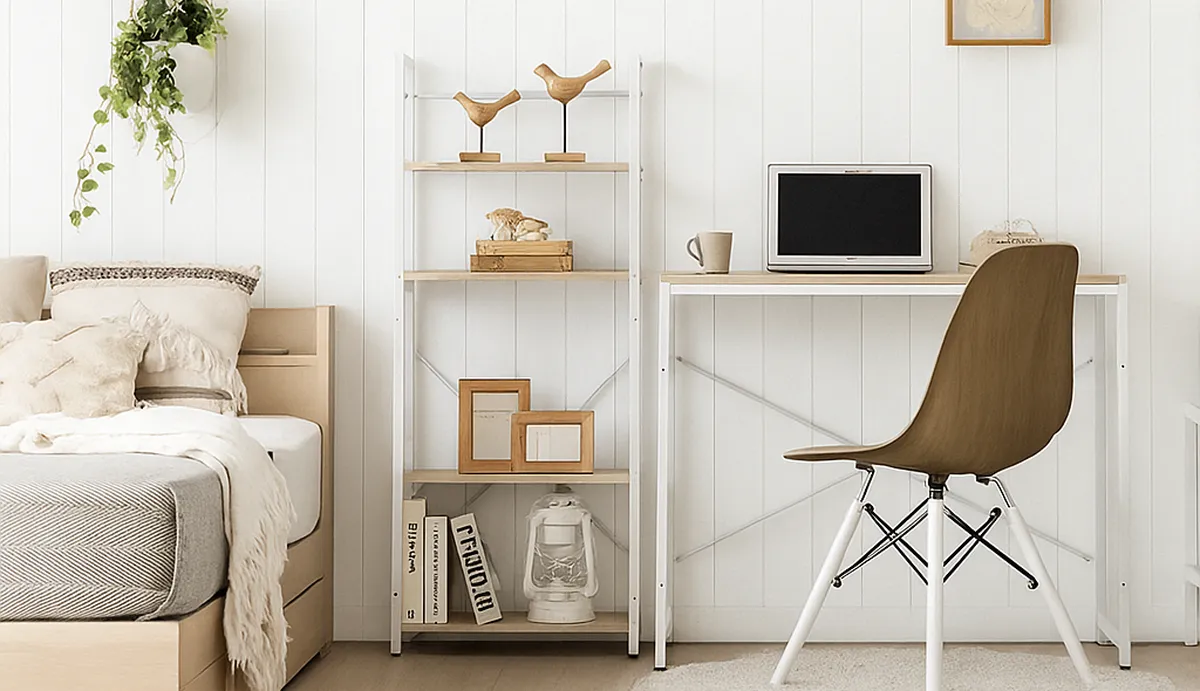 Bàn học kèm kệ nhiều tầng Modern Deco, lưu trữ thông minh, giúp sắp xếp sách vở và phụ kiện ngăn nắp.