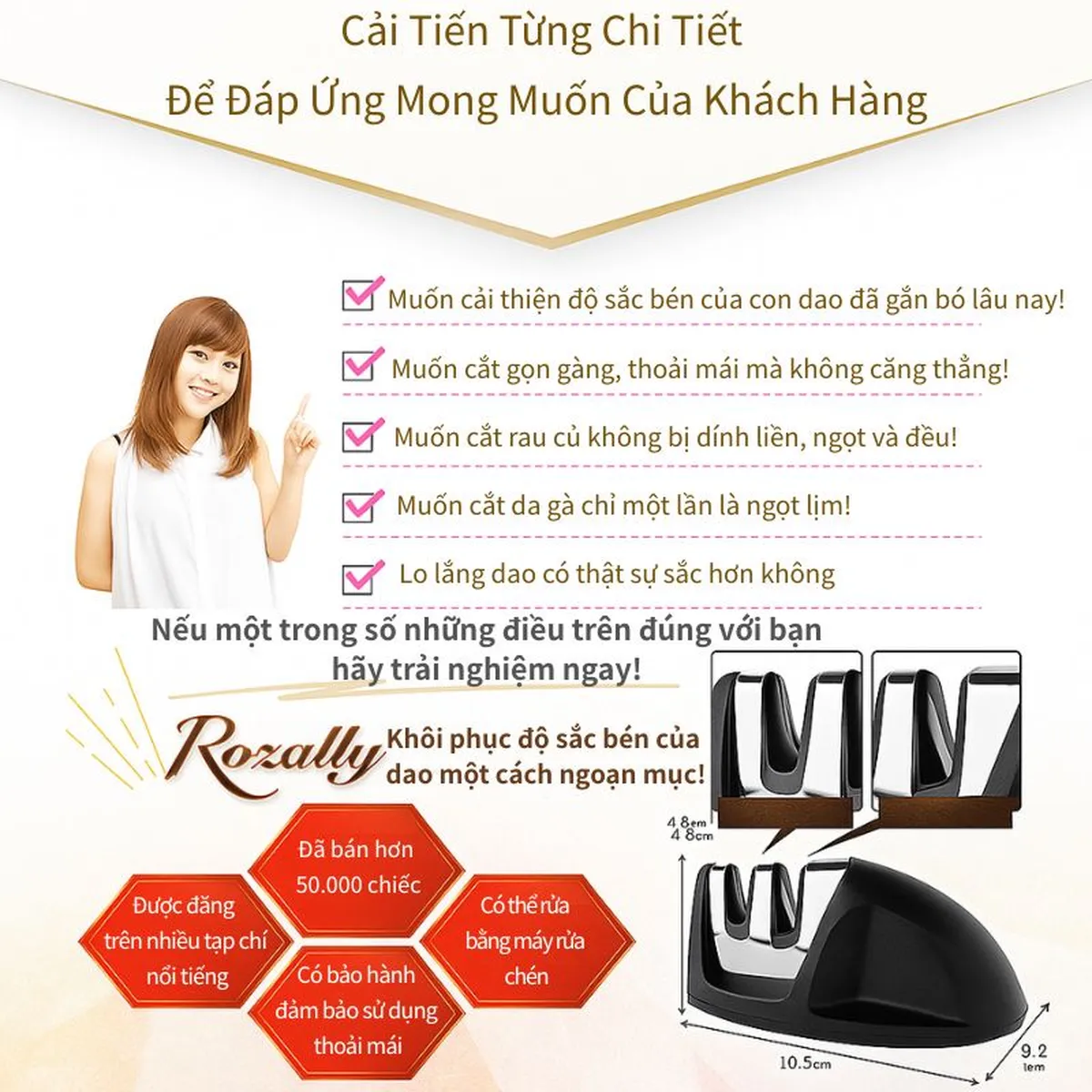 Dụng cụ mài dao Rozally atyc_062 khôi phục độ sắc bén, dễ dùng cho người mới, có sách hướng dẫn màu; ceramic 2 bước mài.
