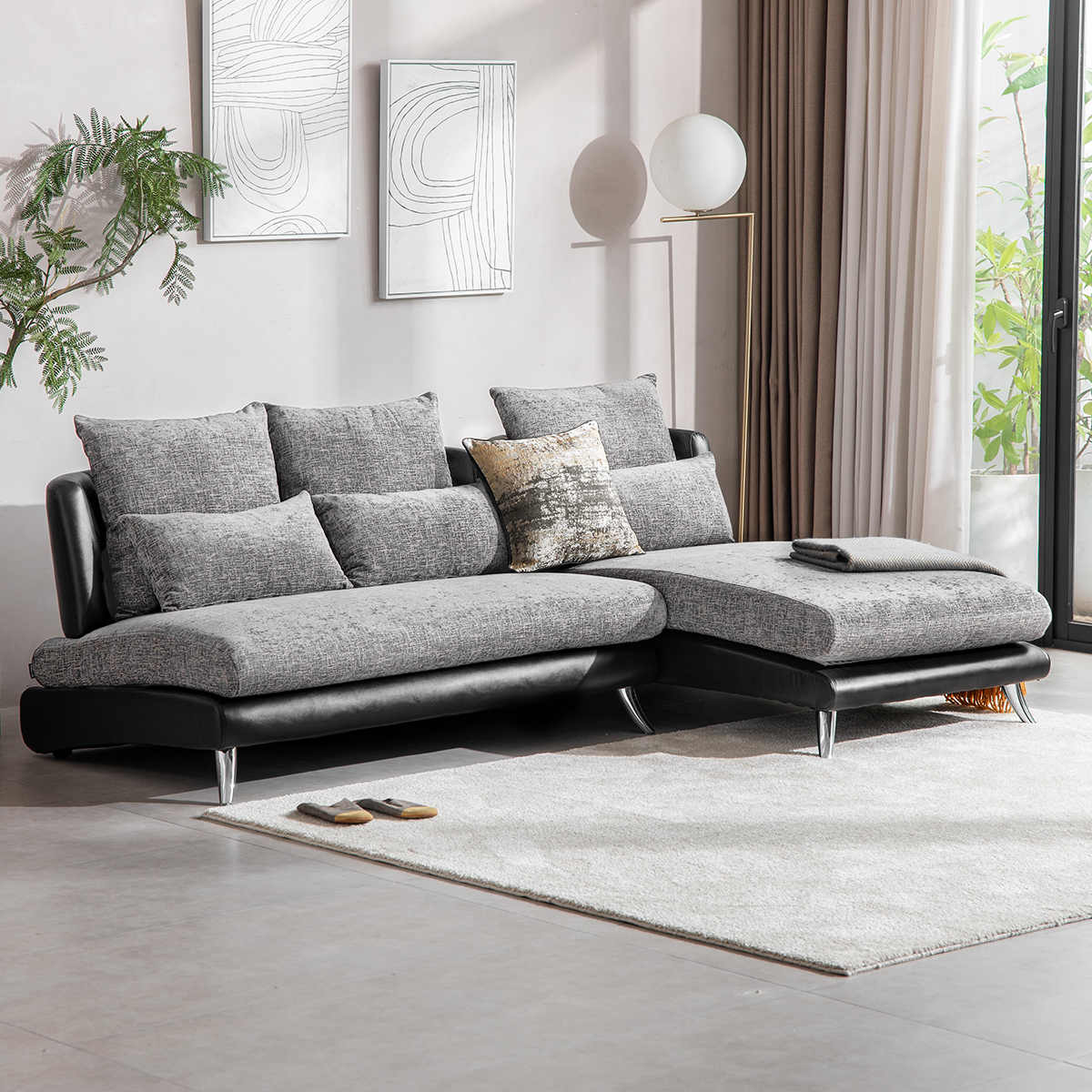 Bộ Sofa 3P + Chaise Vải Kháng Thú Cưng – Compact/Regular/Large