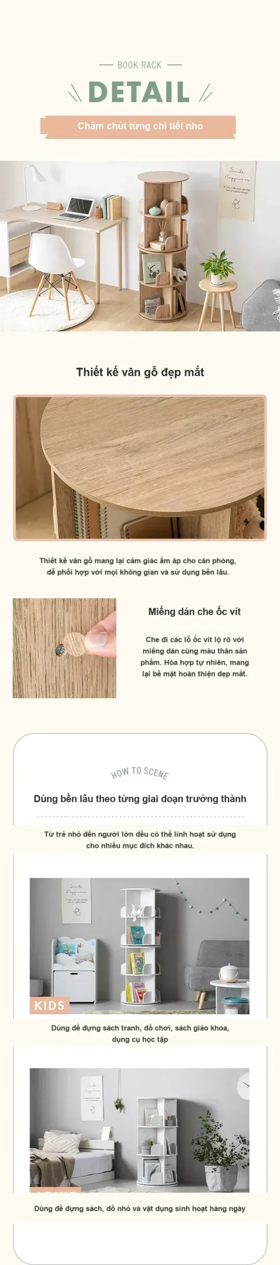 Bốn phiên bản kệ sách xoay HVSB04: 2, 3, 4 và 5 tầng