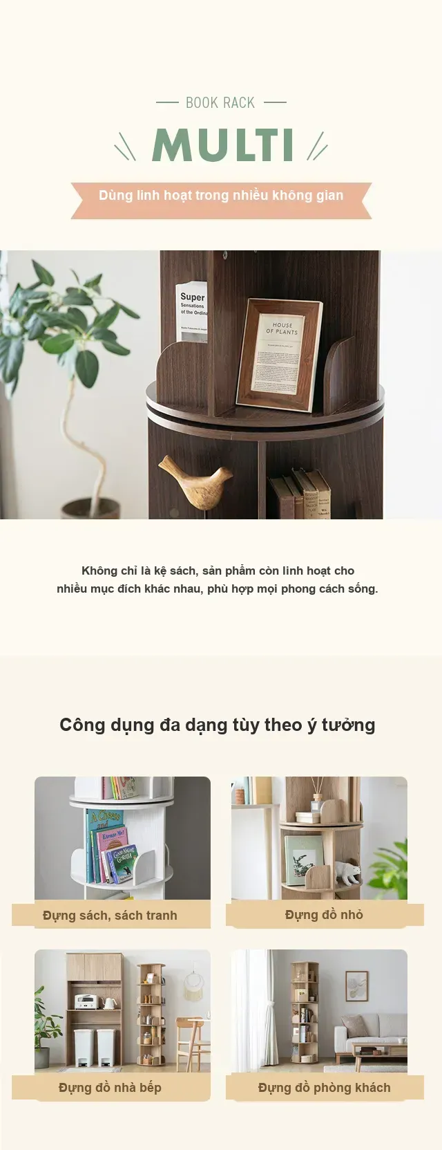 Kệ sách xoay HVSB04 dùng cho cả sách và đồ chơi của bé