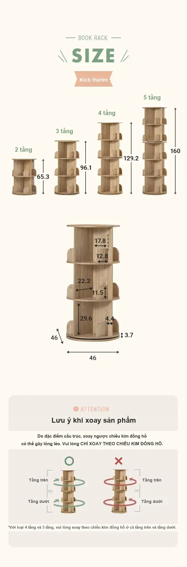 Kệ sách xoay HVSB04 chính hãng Modern-Deco Nhật Bản