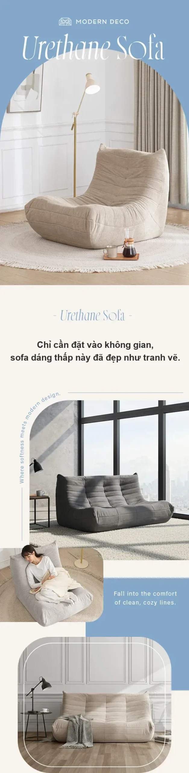 Sofa foam urethane HY012 đặt trong phòng khách hiện đại