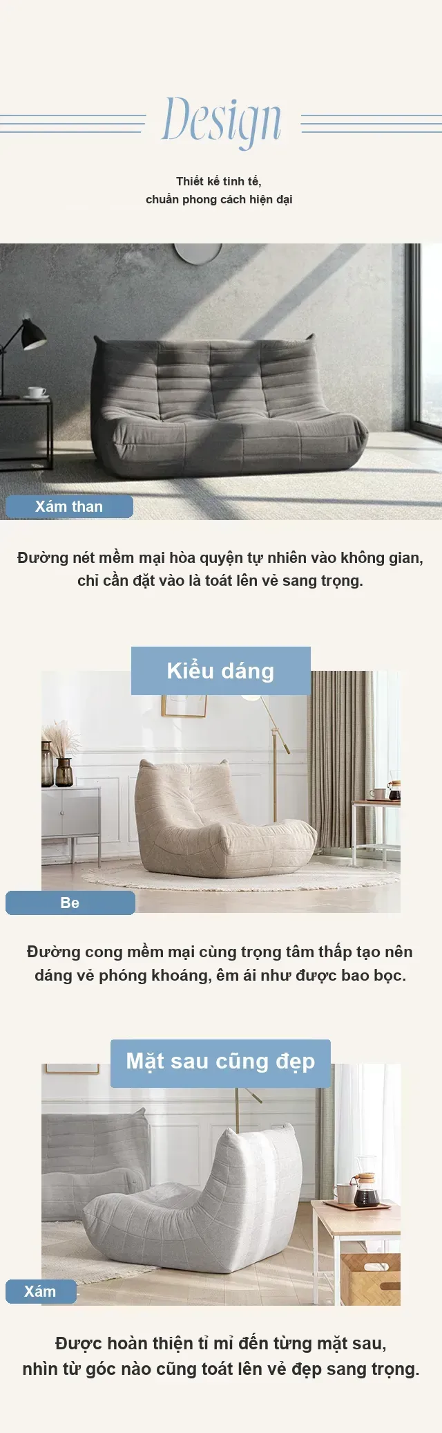 Ba kích thước sofa foam HY012: 1P, 2P và 3P